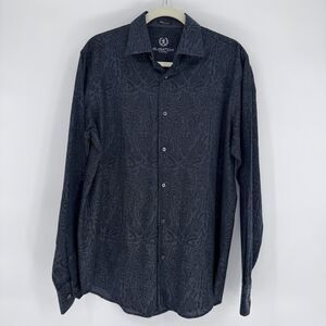 Bugatchi Uomo Men’s Dark Charcoal Textured Long Sleeve Button Down Shirt XL